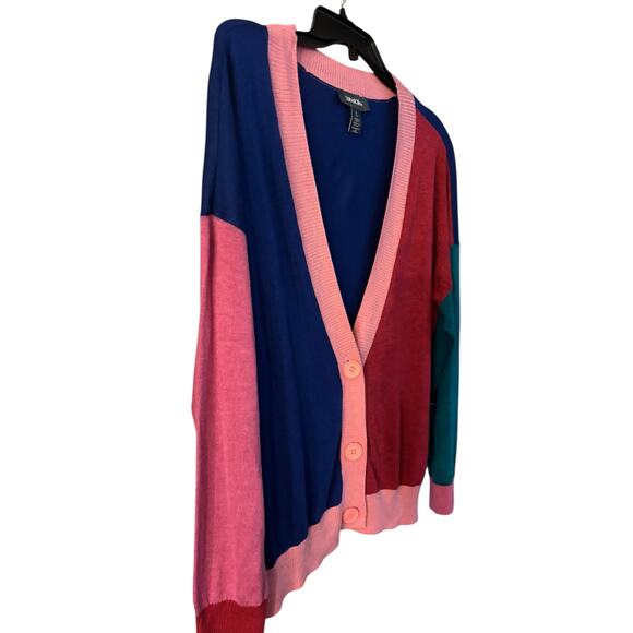 ModCloth Women’s Color block Cardigan Button Up V Neck Size Large NWT Pink Blue - Picture 3 of 7